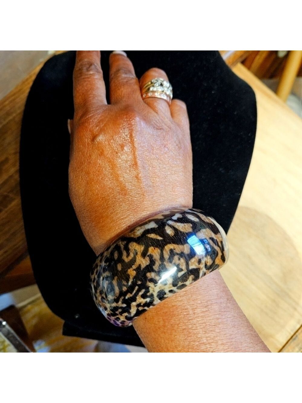 Vintage Coated Wood Leopard Print Bracelet